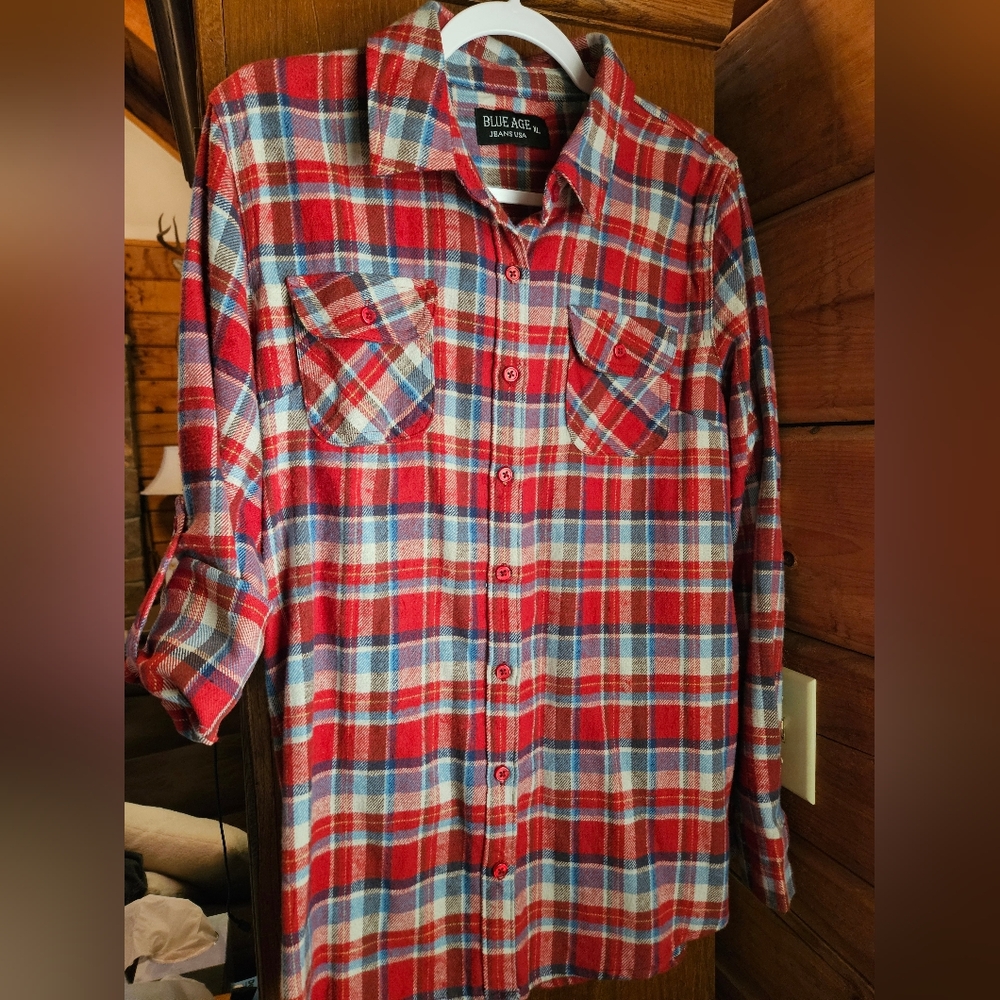 Blue Age Jeans Red Plaid Women's Shirt SIZE XL